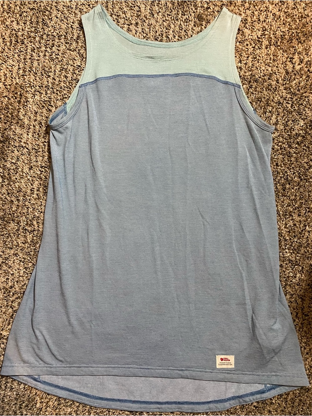 Fjallraven Two-Tone Blue & Green Striped Abisko Shade Tank Top